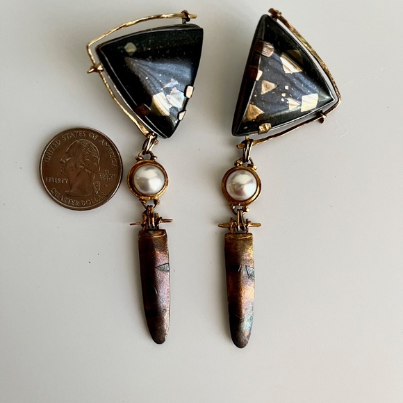 Carolyn Morris Bach Earrings 18K gold, Sterling Silver, Pearl and stone earrings - Picture 4 of 9